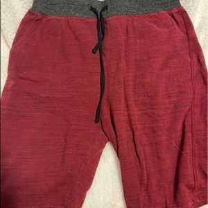 red shorts, they stop right around the knees depending how tall you are. comfy